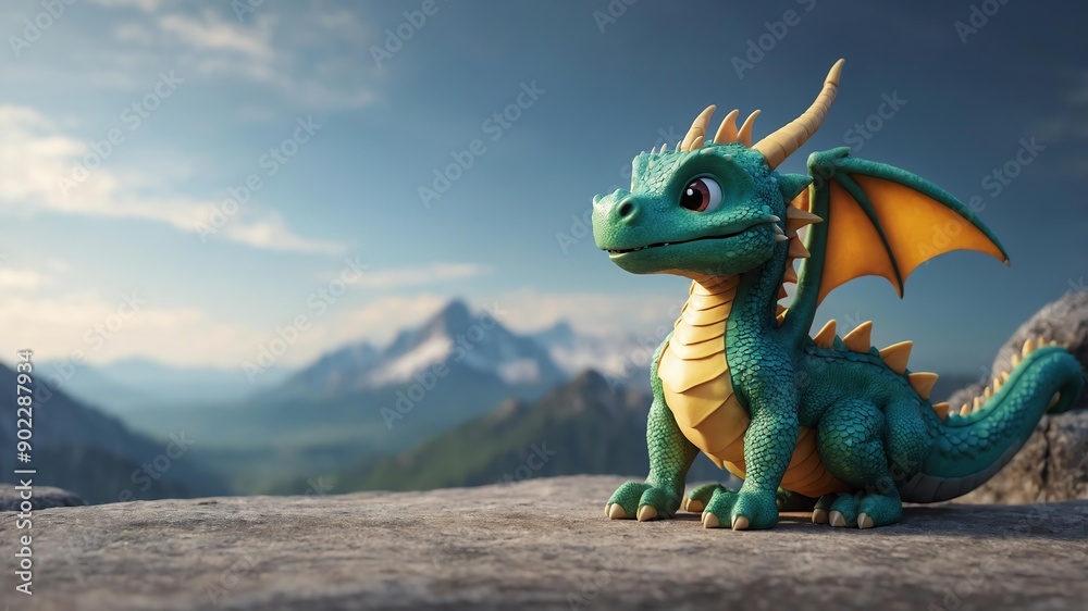 Fototapeta premium 3d cute 3dragon character isolated in white background
