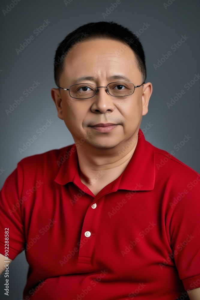 Obraz premium A man in a red shirt and glasses poses for a picture