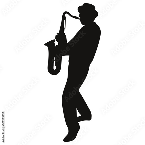 Black Silhouette of Jazz Musician. Flat Vector Graphic Illustration