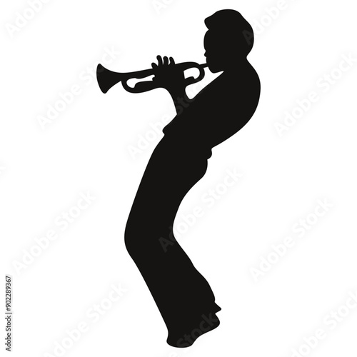 Black Silhouette of Jazz Musician. Flat Vector Graphic Illustration