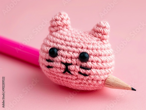 Little crochet amigurumi correction tape with a cute design, school supply, errorfixing tool photo