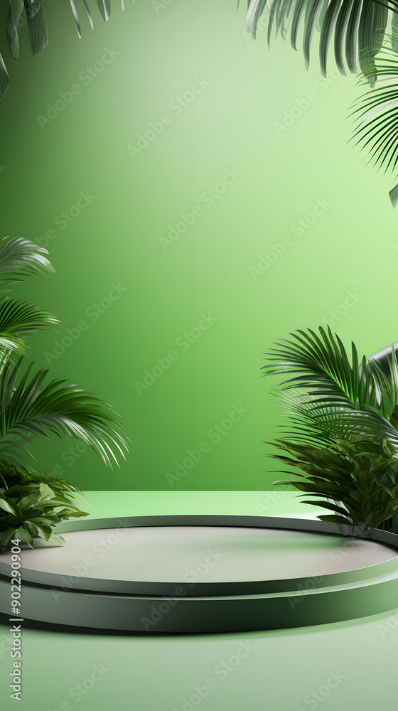 Obraz premium green tone e-commerce product display 3d stage background image