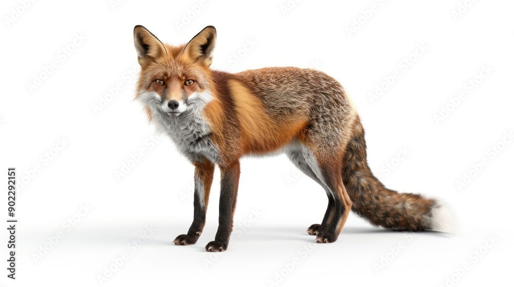 Red Fox Standing Against White Background