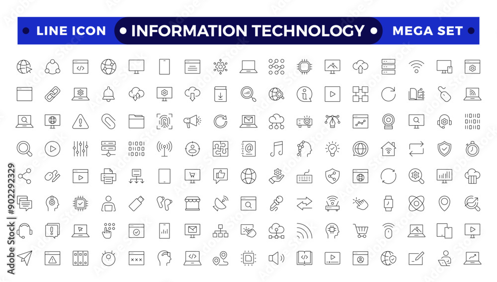 Information technology thin line icons set. Information Technology outline icon collection. Programming, Network, Website, Process, Internet, Data, Technology symbol. Information technology thin line icons set. Information Technology outline icon collection. Programming, Network, Website, Process, Internet, Data, Technology symbol.