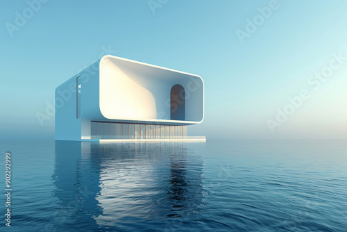 Modern buildings by the lake. Empty architectural background.
