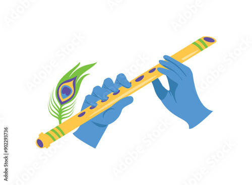 lord krishna plays his flute