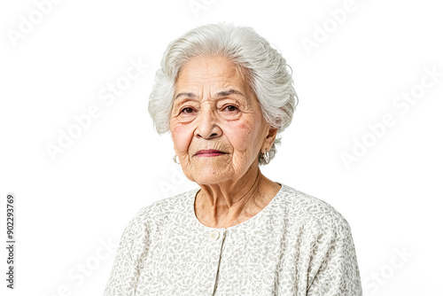 Portrait of a Senior Woman with White Hair, Wearing a Floral Blouse