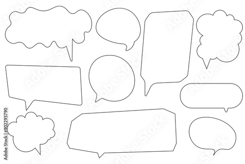 Set speech bubbles on white background. chat box or chat vector square and doodle message or communication icon Cloud speaking for comics and minimal message dialog