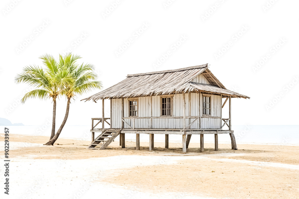 Wooden Beach Hut With Palm Tree Wooden Beach Hut With Palm Tree