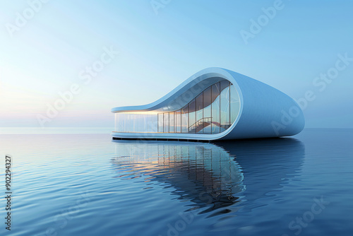 Modern buildings by the lake. Empty architectural background.