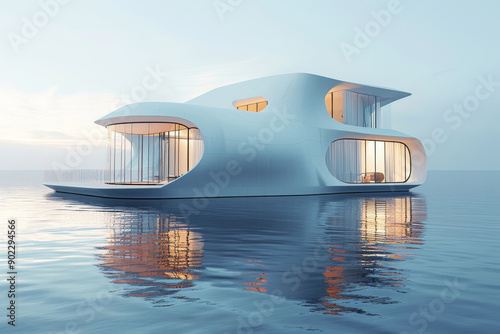 Modern buildings by the lake. Empty architectural background.