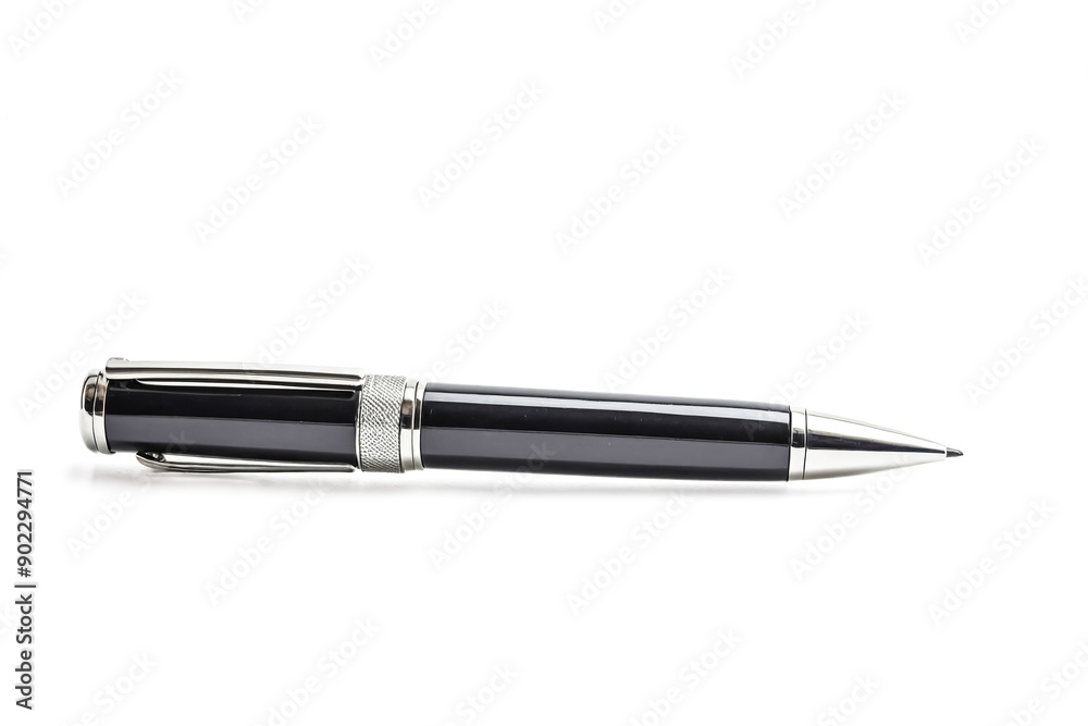 Black Pen with Silver Accents on White Background Black Pen with Silver Accents on White Background