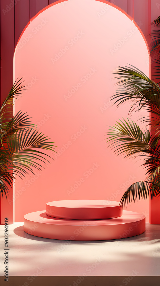 Obraz premium red tone e-commerce product display 3d stage background image