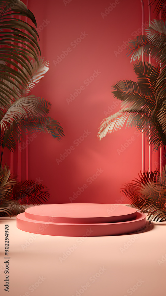 Obraz premium red tone e-commerce product display 3d stage background image