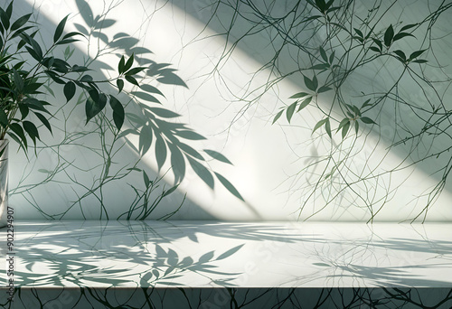 Shadows of Emerald Foliage on White Marble