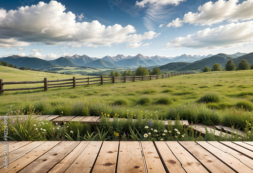 Rustic Deck Overlooking Meadow and Mountain Range