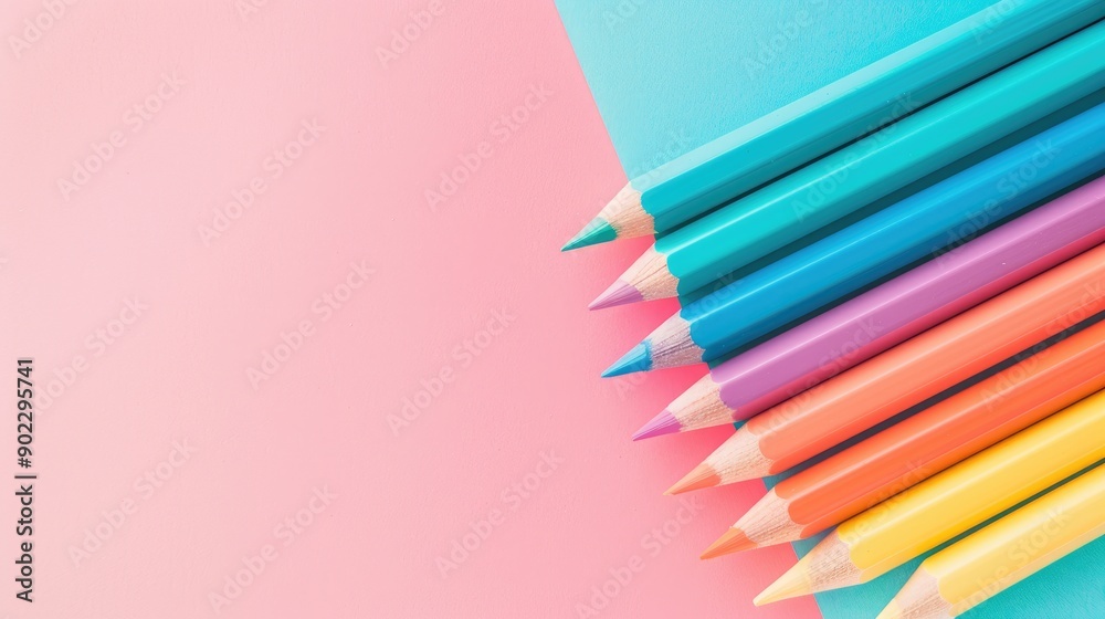 Colored pencils on pastel background with text space