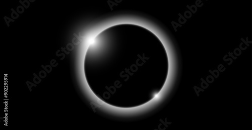 Planet eclipse concept. Solar light glare effect. Abstract glowing sun crown in dark space. Earth halo with shining edge. Vector illustration design for poster, banner, cover, brochure, booklet