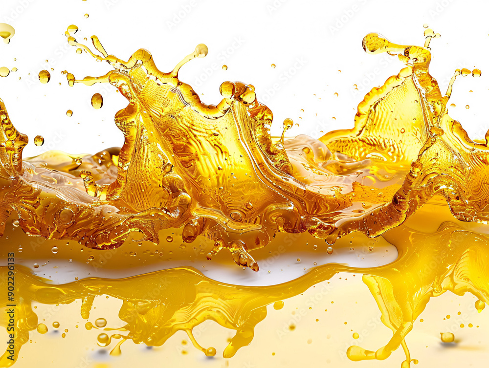 Obraz premium oil is flowing and splashing in a vertical motion, with a white background.