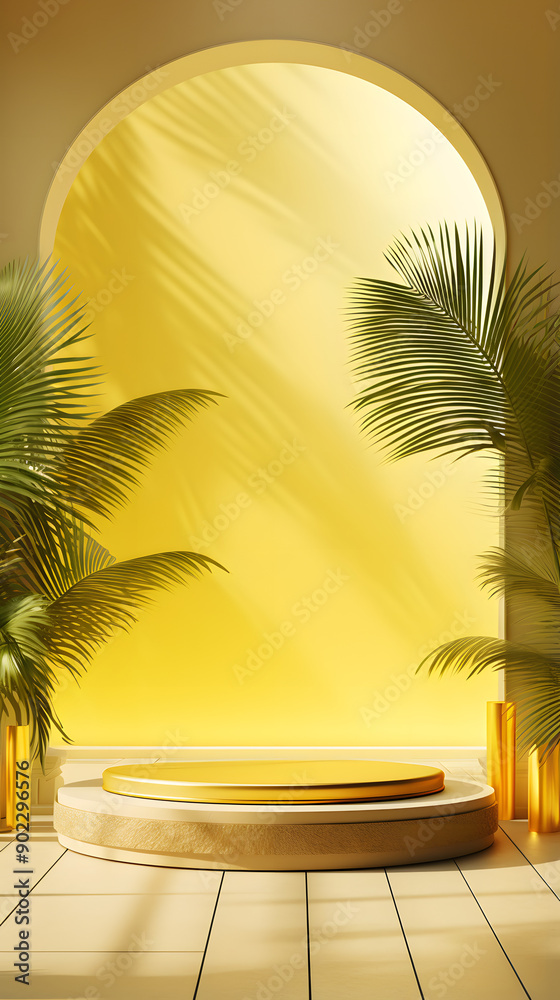 Fototapeta premium yellow tone e-commerce product display 3d stage background image