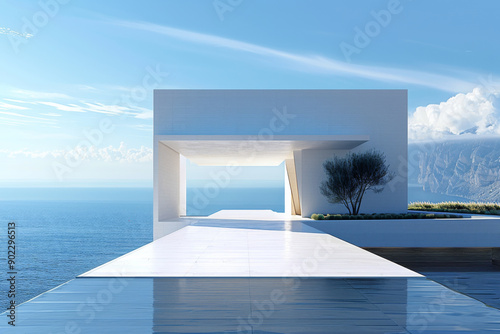 Modern buildings by the lake. Empty architectural background.