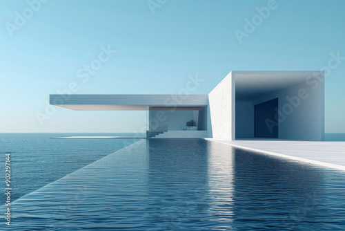 Modern buildings by the lake. Empty architectural background.