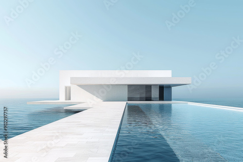Modern buildings by the lake. Empty architectural background.