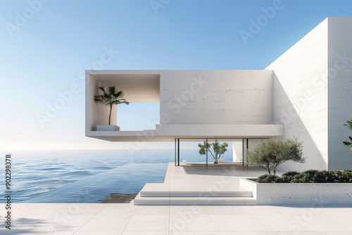 Modern buildings by the lake. Empty architectural background.
