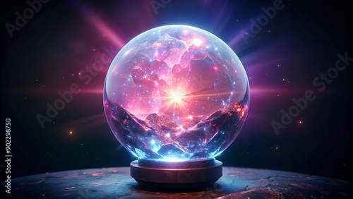 Crystal ball glowing, futuristic, futuristic, crystal ball, magic