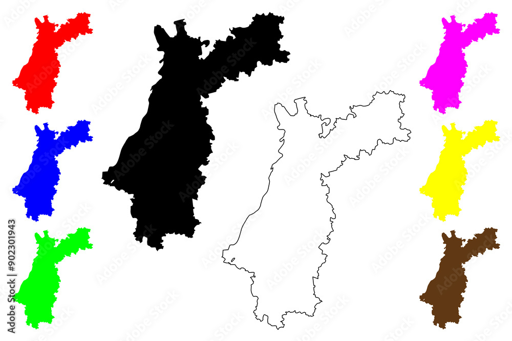 Obraz premium Karlsruhe region (Federal Republic of Germany, Baden-Wurttemberg State) map vector illustration, scribble sketch Karlsruhe map