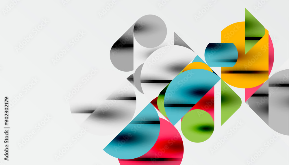 Color beautiful circles, semi circles, squares and round triangles. Geometric mosaic style pattern abstract background for wallpaper, banner, backdrop, card, book Illustration, landing page