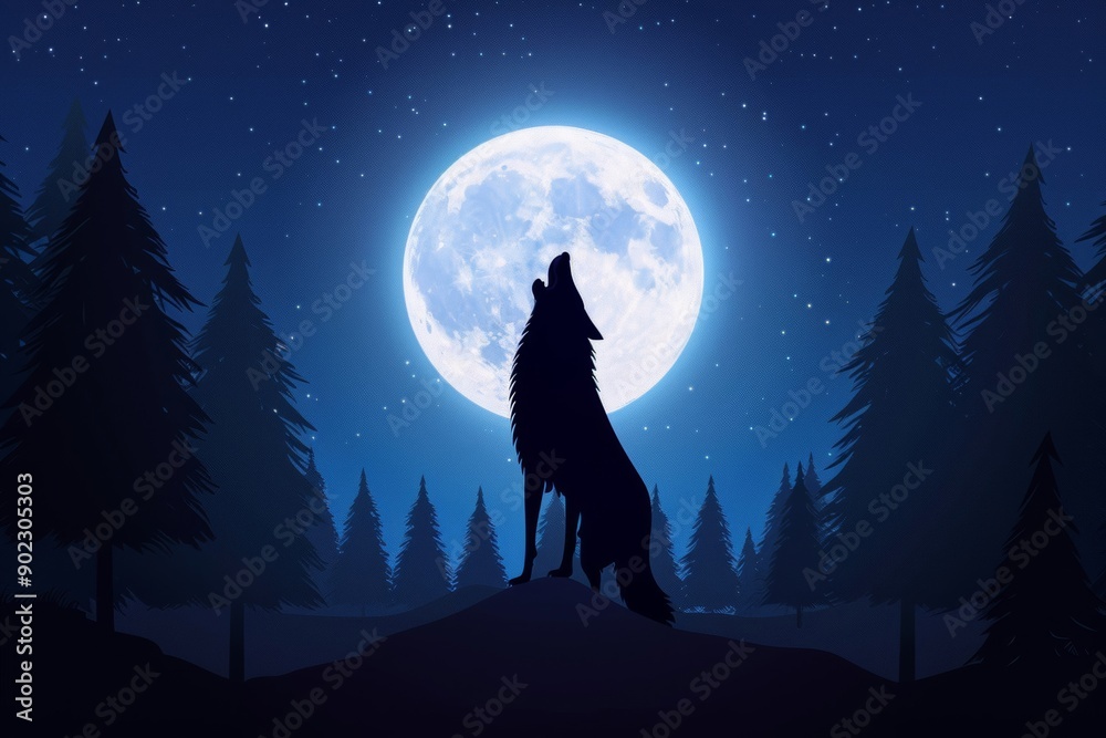 a full moon with a howling wolf silhouetted against it. a full moon with a howling wolf silhouetted against it.
