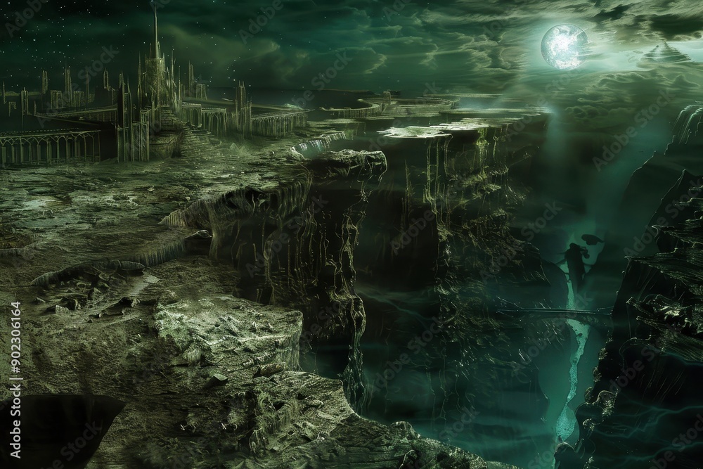 Mystical City on a Cliff at Night Mystical City on a Cliff at Night