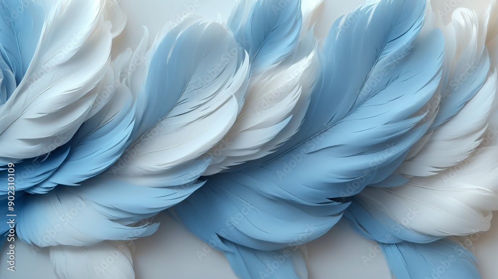 Close-up group blue white feathers feathers are arranged The bac Close-up group blue white feathers feathers are arranged The bac