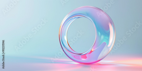 A three-dimensional, colorful circle background made of glass material with a light blue background