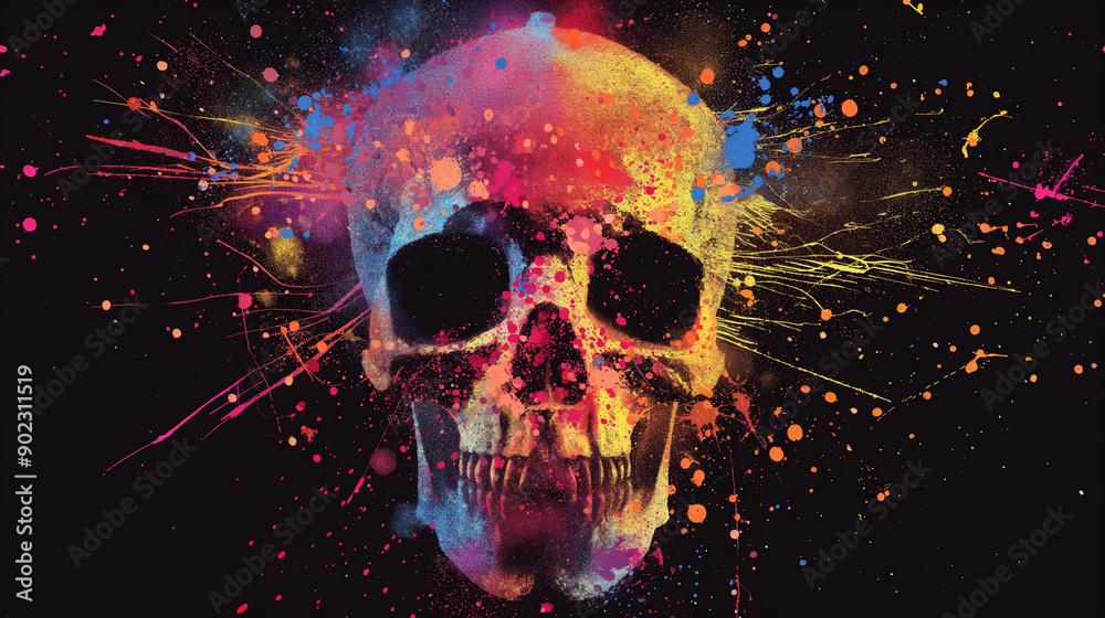 Splash abstract Colorful Skull Isolated on black background Splash abstract Colorful Skull Isolated on black background
