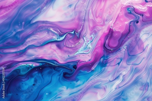 Abstract Swirling Purple and Blue Liquid with Bubbles