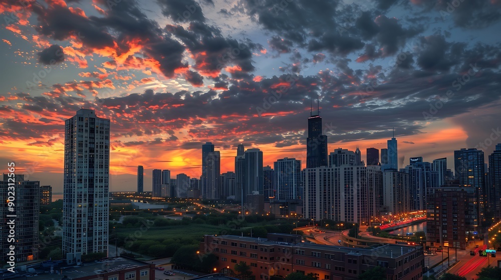 Fototapeta premium Chicago Cityscape at Sunset