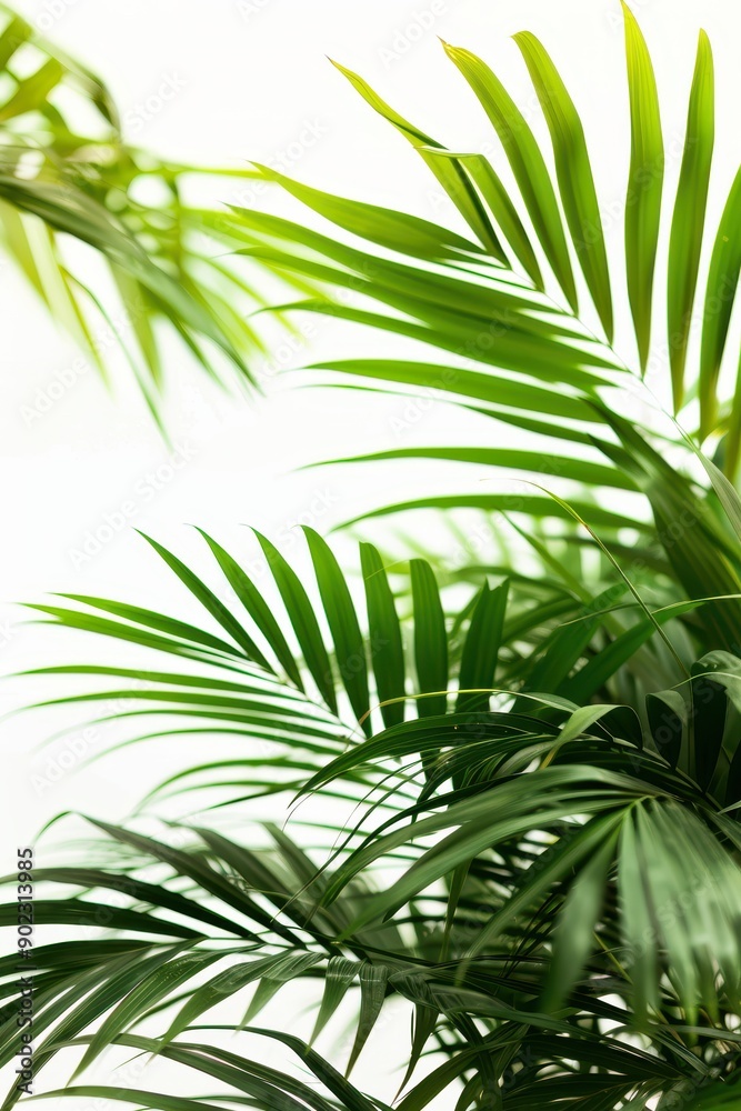 Green Palm Leaves Against a White Background Green Palm Leaves Against a White Background