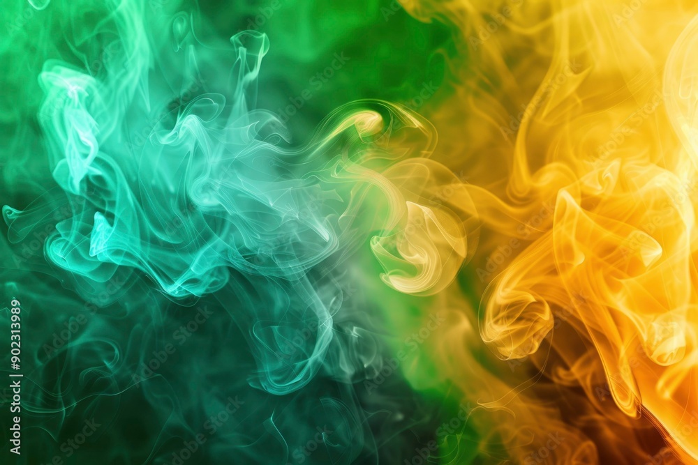 Obraz premium Abstract Green and Yellow Smoke Swirls