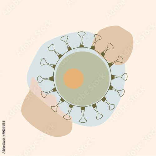 Abstract spherical virus on blobs background. Virus diseases relative illustration. Concept of medicine, biotechnology and biochemistry