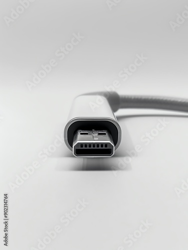 Close-up of a white USB cable against a plain background, emphasizing simplicity and modern technology.