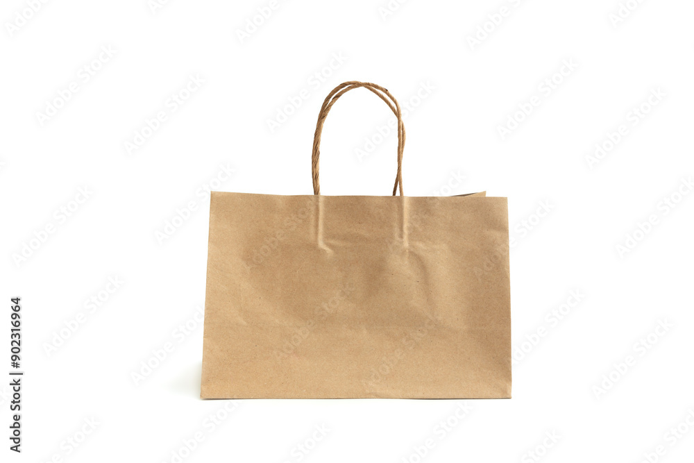 Brown paper bag isolated on white background, Shopping paper bag, Recycle paper