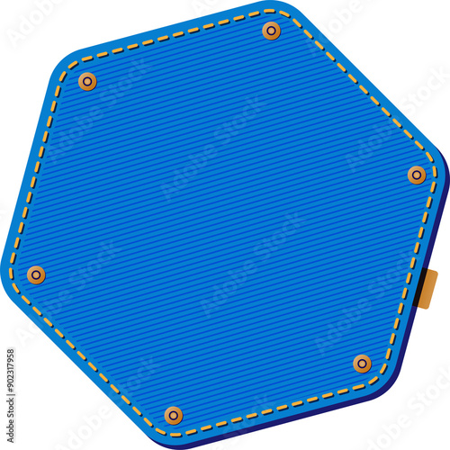 Blue Jean Denim Patch, Hexagon Shape
