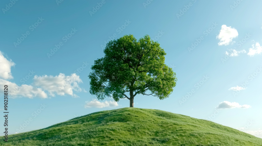 A solitary tree stands on a lush green hill under a clear blue sky, symbolizing nature's beauty and tranquility. A solitary tree stands on a lush green hill under a clear blue sky, symbolizing nature's beauty and tranquility.