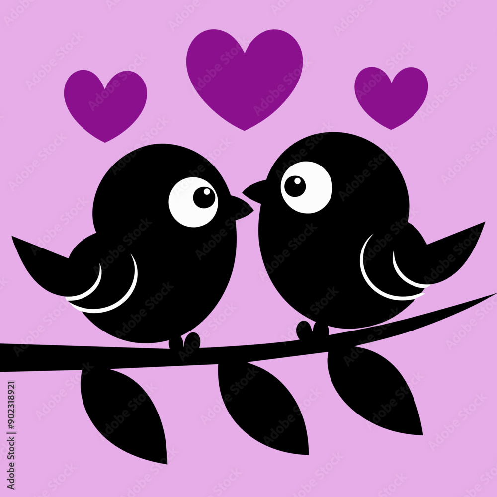 A cute couple bird on a branch illustration A cute couple bird on a branch illustration