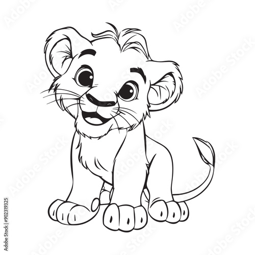 lion cub line art for coloring book for kids illustration design for t-shirt printing black and white icon in high quality