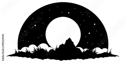 Full Moon Desert Scene: Silhouette of Trees and Moonlit Landscape