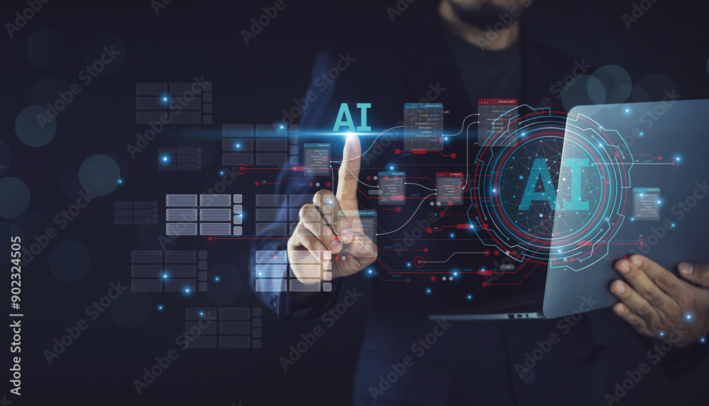 A businessman uses AI technology for document record and management,ensuring efficient data handling,accurate tracking, seamless organization of essential business information operational processes. A businessman uses AI technology for document record and management,ensuring efficient data handling,accurate tracking, seamless organization of essential business information operational processes.