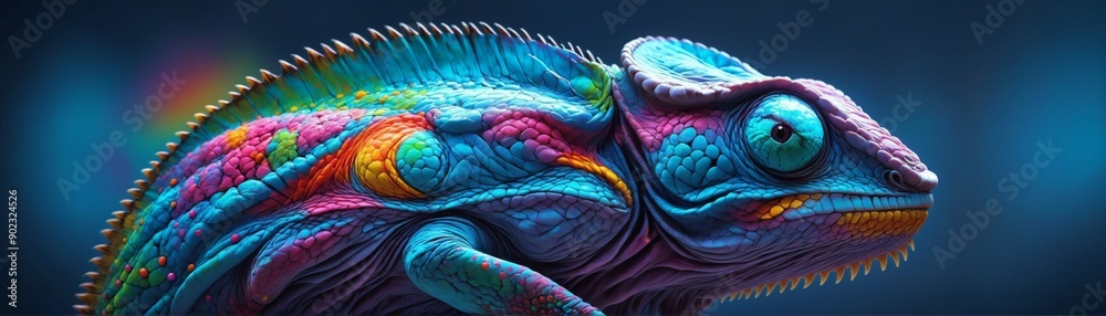 Obraz premium Close-up chameleon head neck chamaeleo facing towards Vibrant N